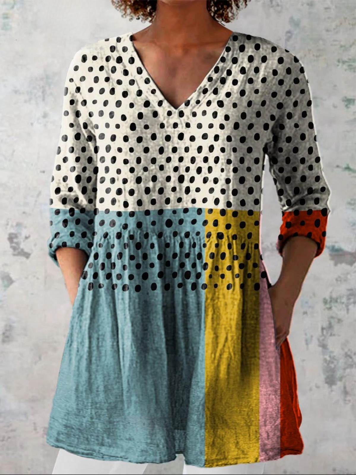Camicia Lunga con Scollo a V - Multicolore Vivace