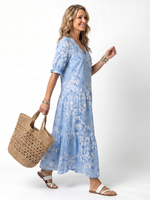 Abito Midi con Stampa Floreale e Fiocchi