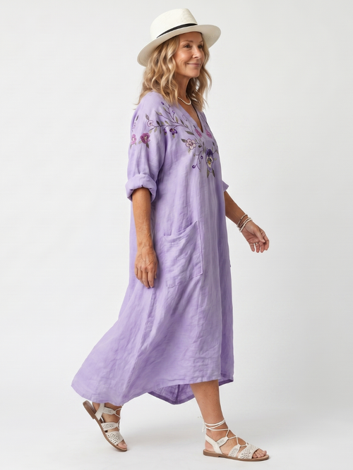 Abito Midi Oversize con Tasche Floreali