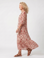 Abito Midi con Stampa Ornamentale e Fiocchi
