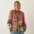 Viola - cardigan patchwork con ricami floreali, vista frontale