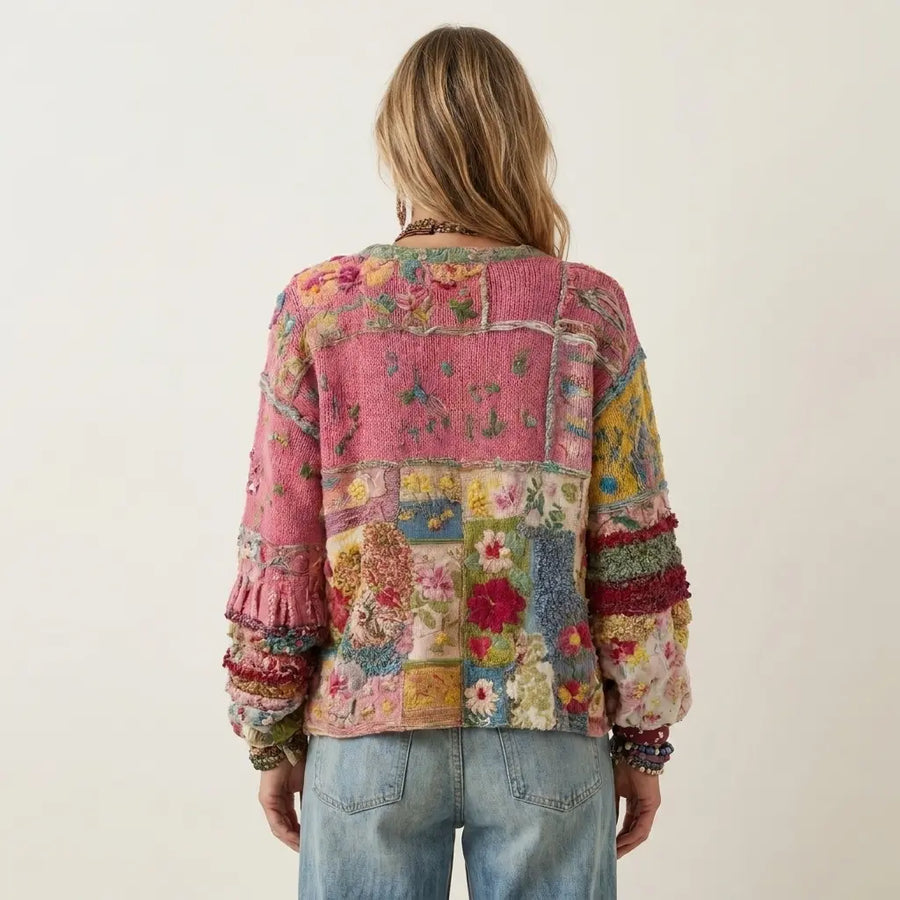 Viola | Cardigan Patchwork con Ricami Floreali